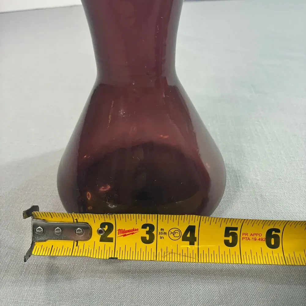 Vintage Amethyst Purple Art Glass Vase Hand Blown Folded Ruffle Rim 8 Inch Decor